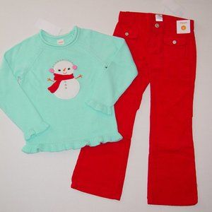 NWT Gymboree size 8 blue snowman Sweater and red corduroy Pants set Cozy Cutie